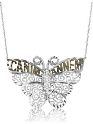 Inure Jewelry Gümüş Kelebek Canım Annem Bayan Kolye