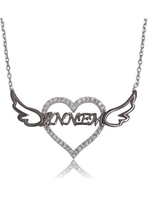 Inure Jewelry Gümüş Annem Yazılı Kalp Bayan Kolye
