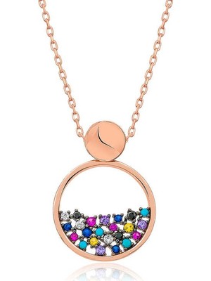 Inure Jewelry ​Gümüş Rose Mix Taşlı Çiğ Damlası Bayan Kolye