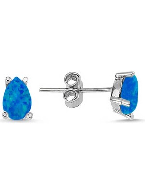 Inure Jewelry ​Gümüş Damla Koyu Mavi Opal Taş Küpe