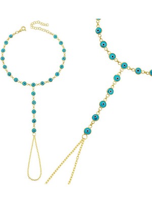 Inure Jewelry Gümüş Gold Mavi Nazar Boncuklu Şahmeran