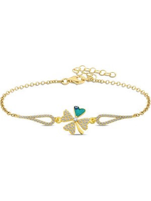 Inure Jewelry Gümüş Gold Nazarlı Yonca Bileklik