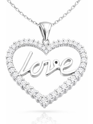 Inure Jewelry Gümüş Taşlı Love Bayan Kolye