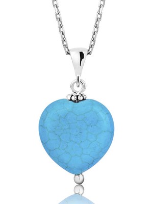 Inure Jewelry Gümüş Turkuaz Taşlı Kalp Bayan Kolye