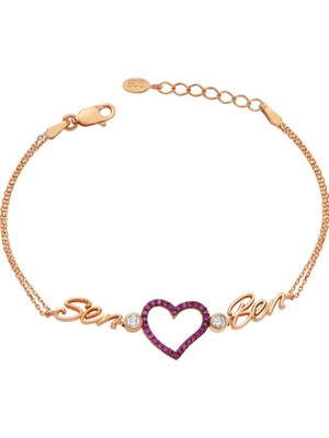 Inure Jewelry Gümüş Rose Kalpli Sen Ben Bayan Bileklik