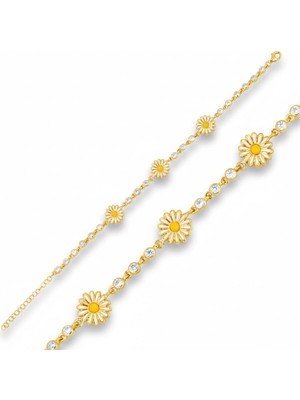 Inure Jewelry Gümüş Gold Papatya Bayan Bileklik