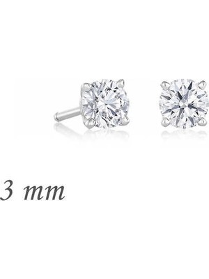 Inure Jewelry Gümüş Yuvarlak Tek Taş Zirkon Küpe - 3 mm