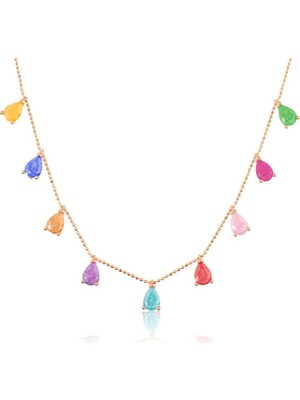 Inure Jewelry Gümüş Rose Renkli Kadın Şans Kolyesi