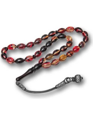 Inure Jewelry Püsküllü Sarı Siyah Kırmızı Sıkma Kehribar Tesbih