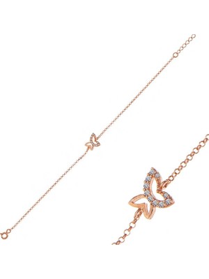 Inure Jewelry ​Gümüş Rose Kelebek Kadın Bileklik