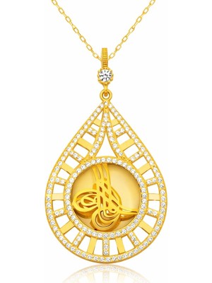 Inure Jewelry Gümüş Damla Tuğralı Altın Kaplama Bayan Kolye