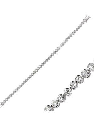 Inure Jewelry Gümüş Beyaz Taşlı Su Yolu Bayan Bileklik