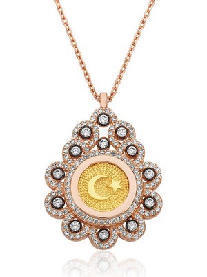Inure Jewelry Gümüş Rose Damla Çerçeveli Ay Yıldız Bayan Kolye