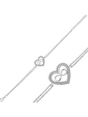 Inure Jewelry Gümüş Kalp Sonsuzluk Bayan Bileklik