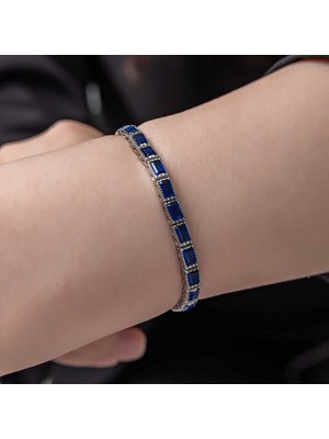 Inure Jewelry Gümüş Mavi Taşlı Su Yolu Kadın Bileklik