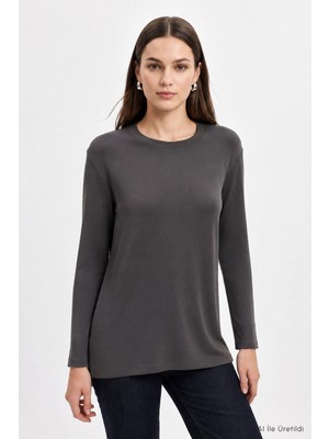 Rays Bisiklet Yaka Yırtmaçlı Tunik 8229A Füme