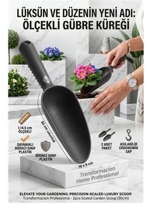 Enco Store 2'li Set Ölçekli Bahçe Küreği, Çok Amaçlı Toprak Gübre Mama Aktarma Kaşığı 719820