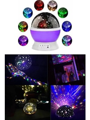 HemenGo Renkli Yıldızlı Gökyüzü Projeksiyon Gece Lambası Pilli ve USB Kablolu