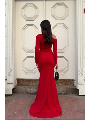 Cotton Soft Kadın Vintage Krep Kumaş Tek Omuz Abiye Elbise
