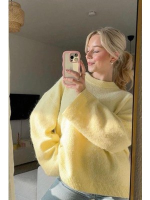 Seeh Sarı Bisiklet Yaka Oversize Triko Kazak SH173