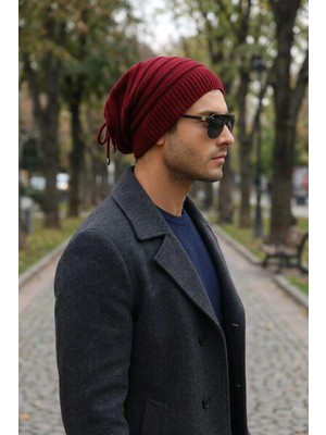 Ritagarcia Unisex Arkası Ipli Büzgülü Triko Bere Kışlık Dökümlü Slouchy Beanie Bere
