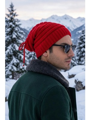 Ritagarcia Unisex Arkası Ipli Büzgülü Triko Bere Kışlık Dökümlü Slouchy Beanie Bere