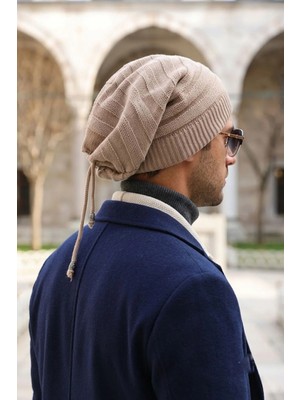 Ritagarcia Unisex Arkası Ipli Büzgülü Triko Bere Kışlık Dökümlü Slouchy Beanie Bere