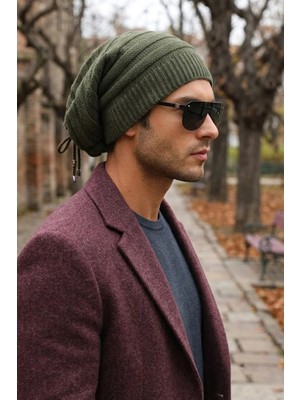 Ritagarcia Unisex Arkası Ipli Büzgülü Triko Bere Kışlık Dökümlü Slouchy Beanie Bere