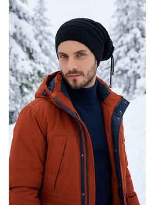 Ritagarcia Unisex Arkası Ipli Büzgülü Triko Bere Kışlık Dökümlü Slouchy Beanie Bere