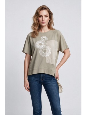 Daido Daıdo Kadın Bisiklet Yaka Kısa Kollu Desen Baskılı Pamuk Karışımlı T-Shirt 20Y331900247