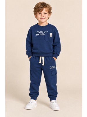 Ahengim Erkek Çocuk Pamuklu Baskılı 2’li Takım Sweatshirt Eşofman Altı 1-4 Yaş AK122
