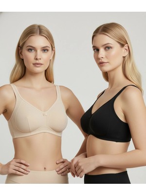 Pierre Cardin 2'li Ekonomik Paket 6823 Pamuklu Balensiz Toparlayıcı Minimizer Sütyen Set (C ve D Cup Seçeneğiyle)