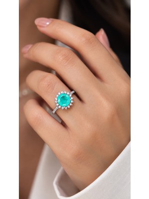 Silveranka 925 Ayar Gümüş Doğal Paraiba Taşlı Anturaj Yüzük
