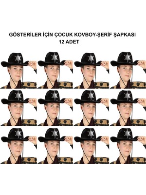 Bezos Kovboy Şerif Şapkası Siyah 12 Adet - Kostüm, Parti ve Gösteri Şapkası