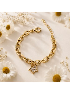 Hotchic Hotchıc Yıldız Figürlü Gold Zincir Çelik Bileklik