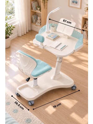 Beyzana LED Masa Lambalı Çocuk Çalışma Masası ve Ergonomik Sandalye Seti Ayarlanabilir Tasarım Mobil Masa