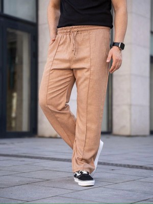 Beruflic Keten Cepli Çıma Dikişli Jogger Buggy Pantalon Rahat Kalıp - Kahverengi