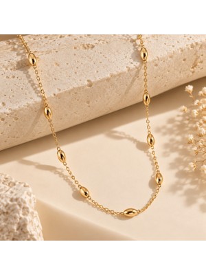 Hotchic Hotchıc Badem Gold Oval Detaylı Ince Zincir Çelik Kolye