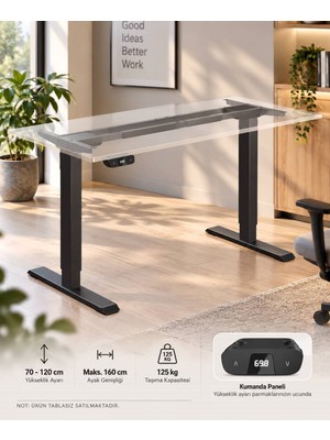 Vesamax Çift Motorlu Elektrikli Yükseklik Ayarlı Masa Iskeleti 70-120 Cm, 125 kg Taşıma Kapasiteli – Tablasız
