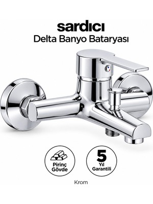 Sardıcı Delta Krom Pirinç Banyo Bataryası Dirsek Rozet Dahil 5 Yıl Garantili