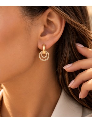 Hotchic Hotchıc Aura Gold Taşlı Halka Çelik Küpe
