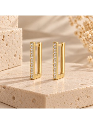 Hotchic Hotchıc Gold Renk Taşlı Dikdörtgen Halka Çelik Küpe