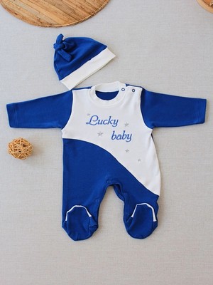 DMR Elegance 0-3 3-6 Ay Lucky Baby Nakışlı Es Çizgi Boy Şapkalı Erkek Bebek Tulumu