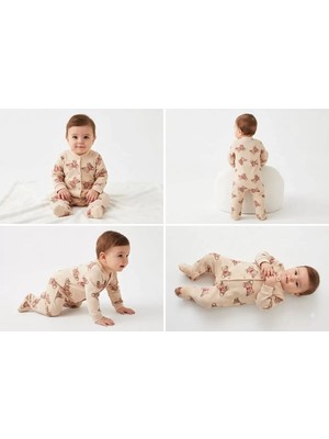 DMR Elegance 3/9 Ay Ayıcık Baskılı Patikli Bebek Tulumu