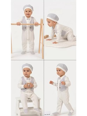 DMR Elegance 3/12 Ay Şapkalı Sahte Yelekli Bebek Tulumu