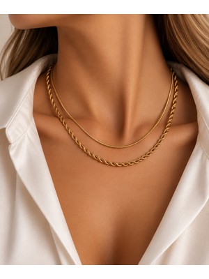 Hotchic Hotchıc Gold Renk Burgu & Zincir Ikili Çelik Kolye