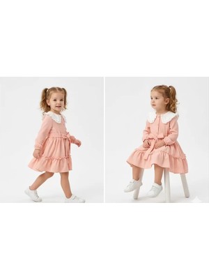 DMR Elegance 1/5 Yaş Düğme Detaylı Bebe Yaka Çocuk Elbisesi