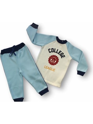DMR Elegance 9-12 12-18 18-24 24-36 Ay College Baskılı 3 Iplik Kumaş Uzun Kollu Sweatli 2li Erkek Bebek Takımı