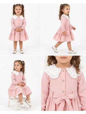 DMR Elegance 1/5 Yaş Düğme Detaylı Bebe Yaka Çocuk Elbisesi