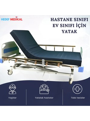 Hedef Medikal 3 Motorlu Abs Tabanca Korkuluklu Hasta Karyolası, Asansörlü, Ev ve Hastane Tipi